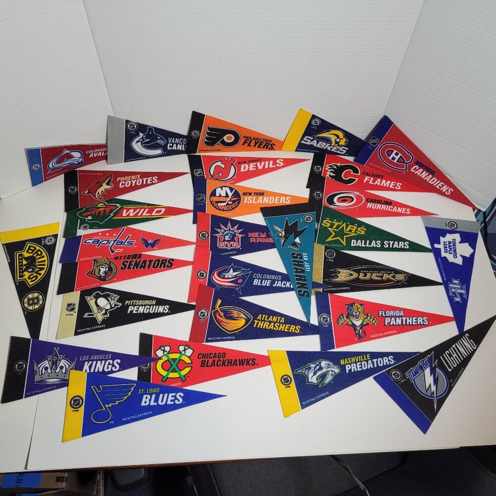 Lot of 28 Rico/Tag Express Nhl Mini Pennants New